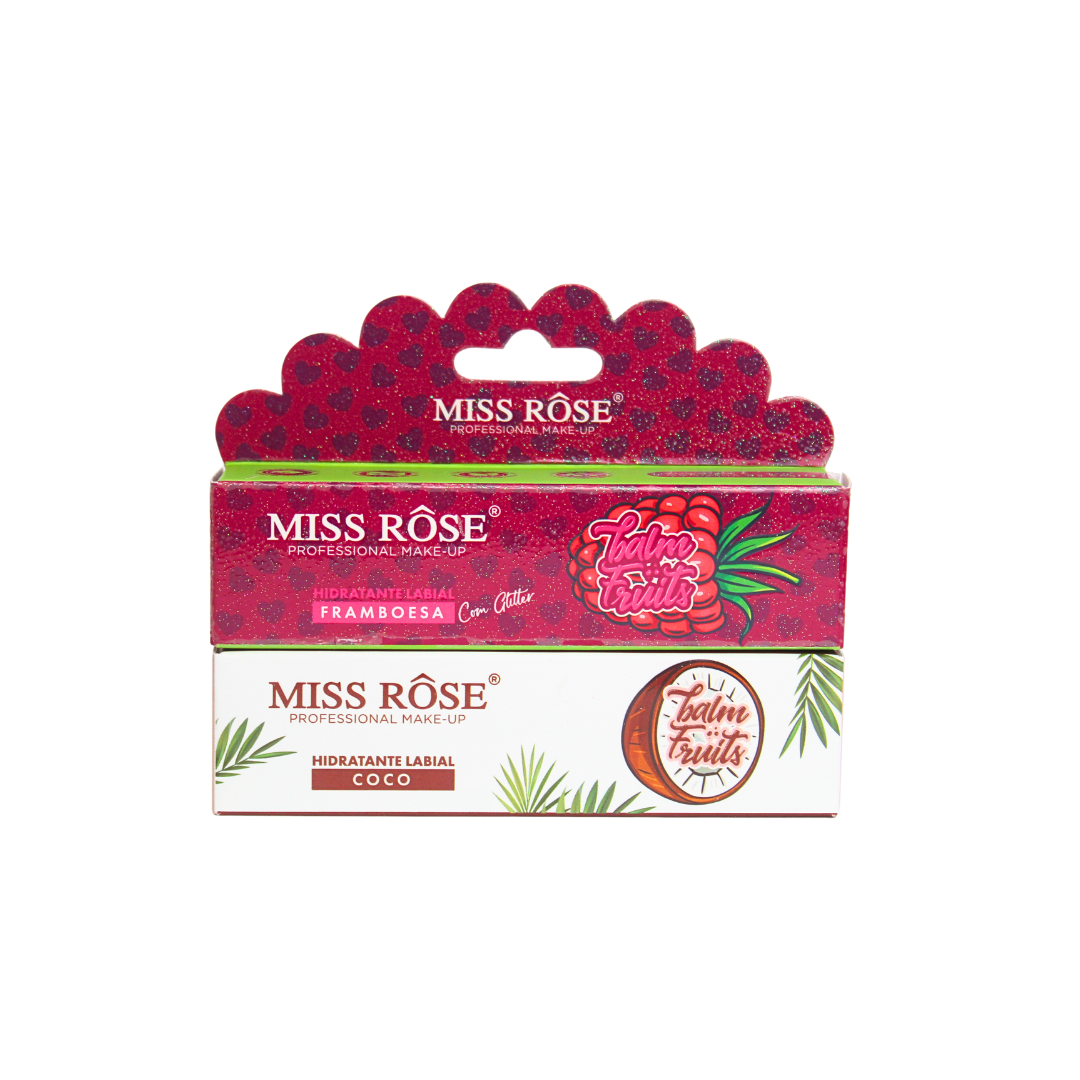 Kit Hidratante Labial Balm Fruits sabores Coco e Framboesa - Miss Rôse