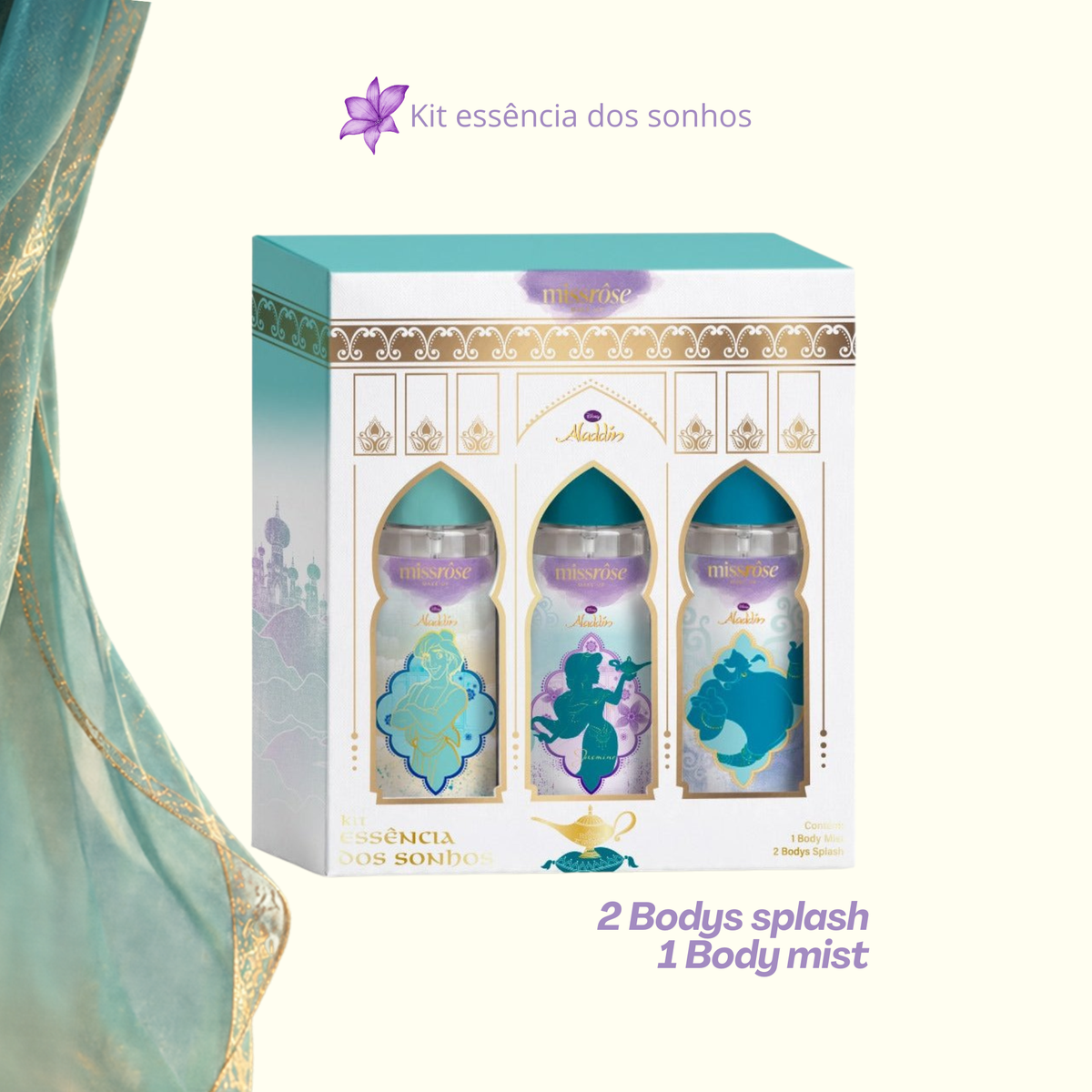 Kit Esssência dos Sonhos Body Mist Jasmine + Body Splash Alassin e Gênio - Miss Rôse